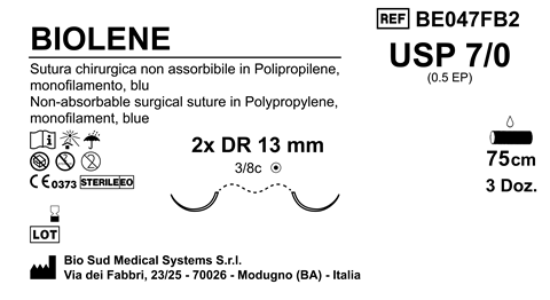 Sutura Biolene DR13 USP 7-0 - EP 0.5 75 cm Blue Double Armed  Box 36 pcs