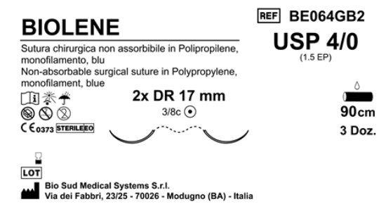Sutura Biolene DR17 USP 4-0  - EP 1.5 90 cm Blue Double Armed  Box 36 pcs