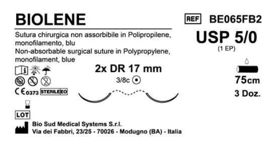 Sutura Biolene DR17 USP 5-0 - EP 1 75 cm Blue Double Armed  Box 36 pcs