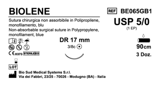 Sutura Biolene DR17 USP 5-0 - EP 1 90 cm Blue Box 36 pcs