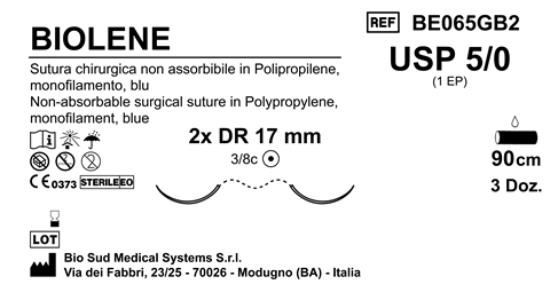 Sutura Biolene DR17 USP 5-0 - EP 1 90 cm Blue Double Armed  Box 36 pcs