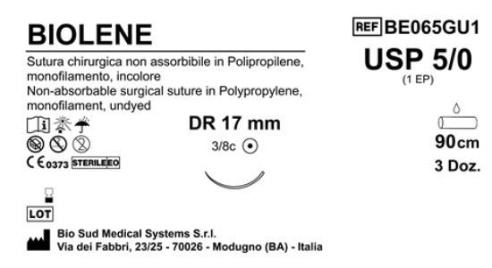 Sutura Biolene DR 17 USP 5-0 - EP 1 90 cm Undyed Box 36 pcs