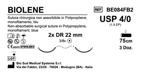 Sutura Biolene DR22 USP 4-0  - EP 1.5 75 cm Blue Double Armed  Box 36 pcs