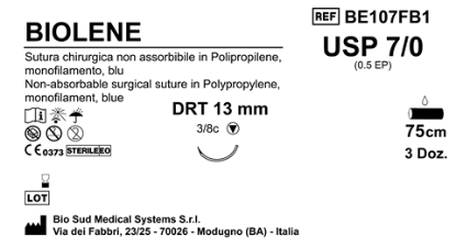 Sutura Biolene DRT 13 USP 7-0 - EP 0.5 75 cm Blue Box 36 pcs