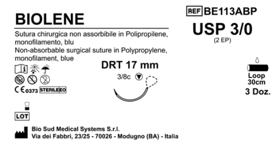 Sutura Biolene DRT 17 USP 3-0 - EP 2 30 cm Blue Loop; Box 36 pcs