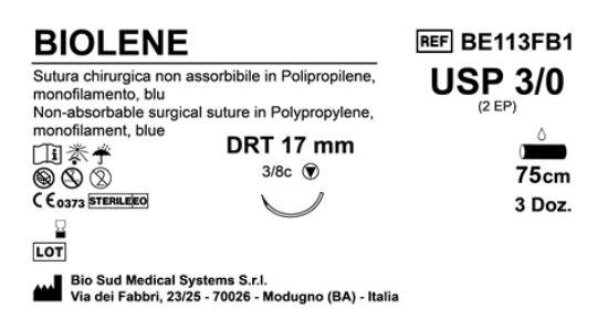 Sutura Biolene DRT 17 USP 3-0 - EP 2 75 cm Blue Box 36 pcs