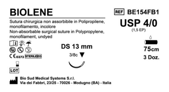 Sutura Biolene DS 13 USP 4-0  - EP 1.5 75 cm Blue Box 36 pcs