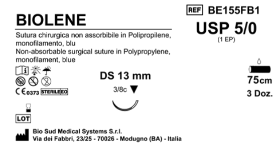 Sutura Biolene DS 13 USP 5-0 - EP 1 75 cm Blue Box 36 pcs