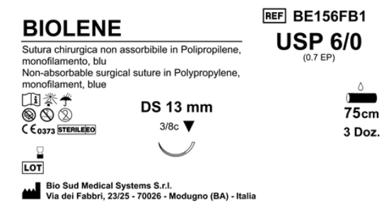 Sutura Biolene DS 13 USP 6-0 - EP 0.7 75 cm Blue Box 36 pcs