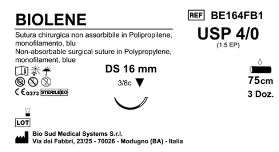 Sutura Biolene DS16 USP 4-0  - EP 1.5 75 cm Blue Box 36 pcs