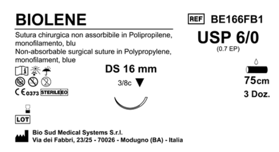 Sutura Biolene DS 16 USP 6-0 - EP 0.7 75 cm Blue Box 36 pcs