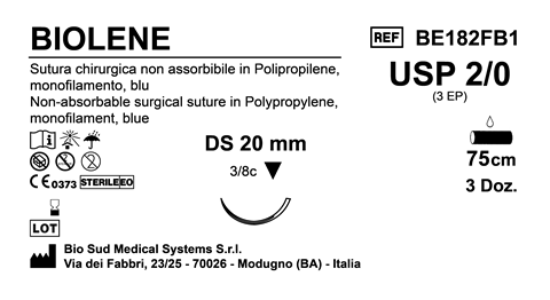 Sutura Biolene DS 20 USP 2-0 - EP 3 75 cm Blue Box 36 pcs
