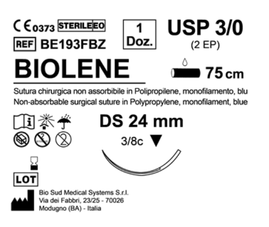 Sutura Biolene DS 24 USP 3-0 - EP 2 75 cm Blue Box 12 pcs