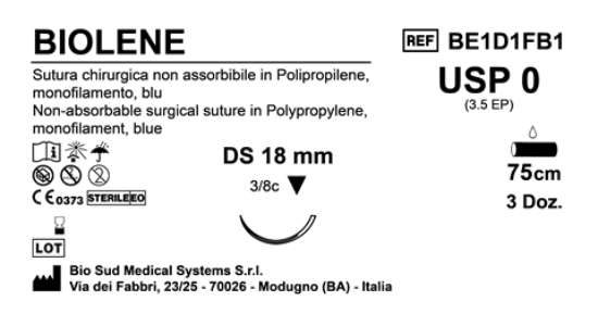 Sutura Biolene DS 18 USP 0 - EP 3.5 75 cm Blue Box 36 pcs