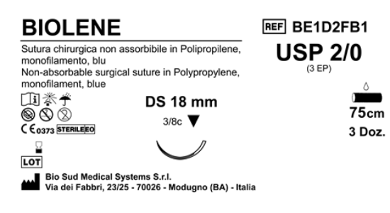 Sutura Biolene DS 18 USP 2-0 - EP 3 75 cm Blue Box 36 pcs