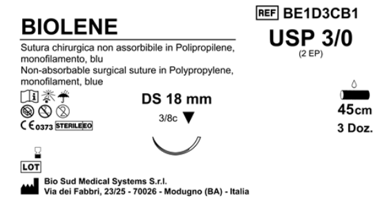 Sutura Biolene DS18 USP 3-0 - EP 2 45 cm Blue Box 36 pcs