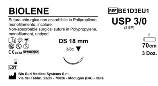 Sutura Biolene DS18 USP 3-0 - EP 2 70 cm Undyed Box 36 pcs