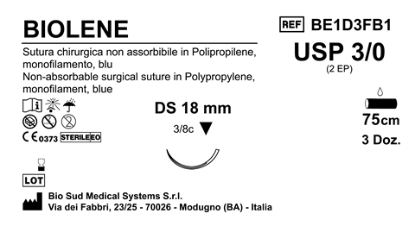 Sutura Biolene DS18 USP 3-0 - EP 2 75 cm Blue Box 36 pcs