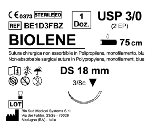 Sutura Biolene DS 18 USP 3-0 - EP 2 75 cm Blue Box 12 pcs