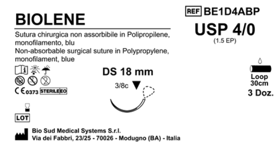 Sutura Biolene DS18 USP 4-0  - EP 1.5 30 cm Blue Loop  Box 36 pcs
