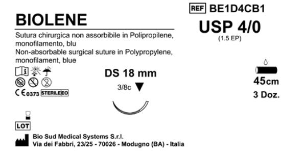 Sutura Biolene DS18 USP 4-0  - EP 1.5 45 cm Blue Box 36 pcs
