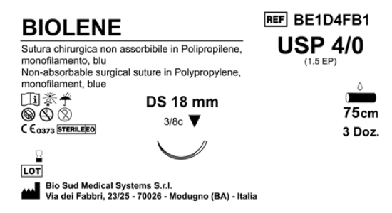 Sutura Biolene DS18 USP 4-0  - EP 1.5 75 cm Blue Box 36 pcs