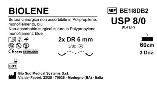 Sutura Biolene DR6 USP 8-0 - EP 0.4 60 cm Blue Double Armed  Box 36 pcs