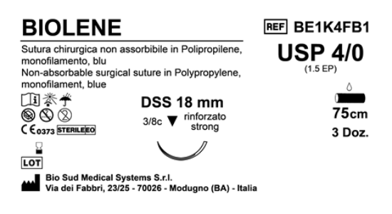 Sutura Biolene DSS 18 USP 4-0  - EP 1.5 75 cm Blue Box 36 pcs