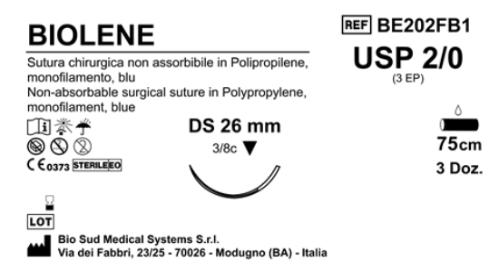Sutura Biolene DS26 USP 2-0 - EP 3 75 cm Blue Box 36 pcs