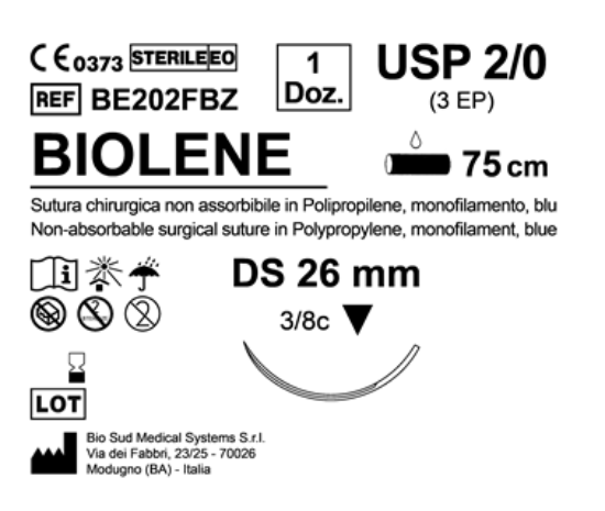 Sutura Biolene DS 26 USP 2-0 - EP 3 75 cm Blue Box 12 pcs