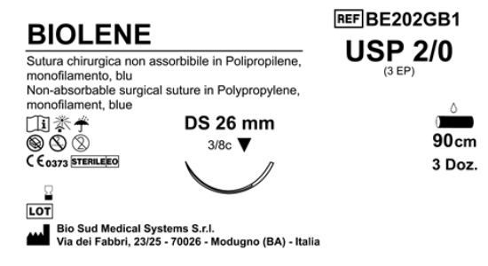 Sutura Biolene DS 26 USP 2-0 - EP 3 90 cm Blue Box 36 pcs