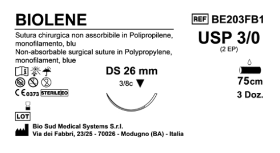 Sutura Biolene DS26 USP 3-0 - EP 2 75 cm Blue Box 36 pcs