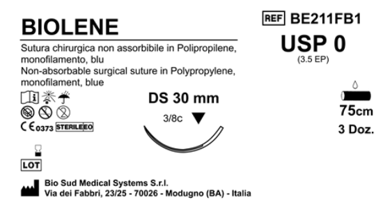 Sutura Biolene DS30 USP 0 - EP 3.5 75 cm Blue Box 36 pcs