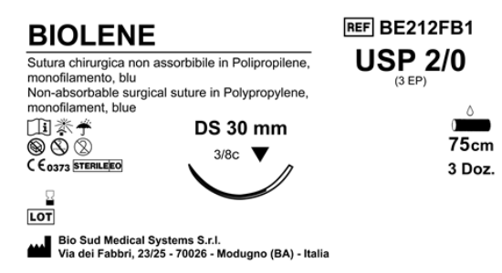 Sutura Biolene DS30 USP 2-0 - EP 3 75 cm Blue Box 36 pcs