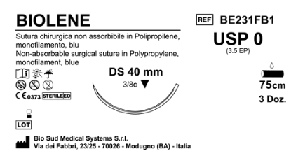 Sutura Biolene DS40 USP 0 - EP 3.5 75 cm Blue Box 36 pcs