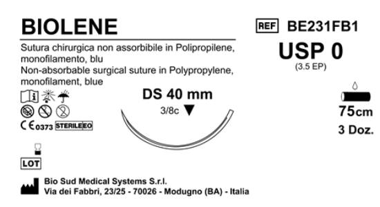 Sutura Biolene DS40 USP 0 - EP 3.5 75 cm Blue Box 36 pcs