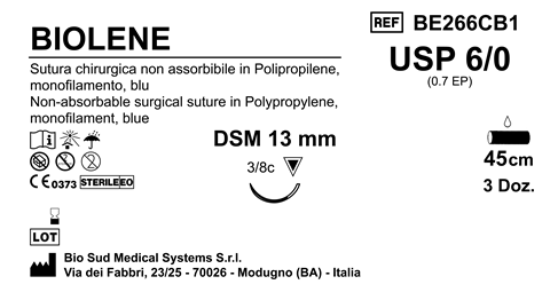 Sutura Biolene DSM13 USP 6-0 - EP 0.7 45 cm Blue Box 36 pcs
