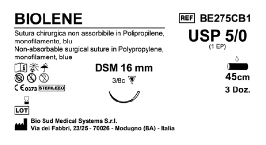 Sutura Biolene DSM16 USP 5-0 - EP 1 45 cm Blue Box 36 pcs
