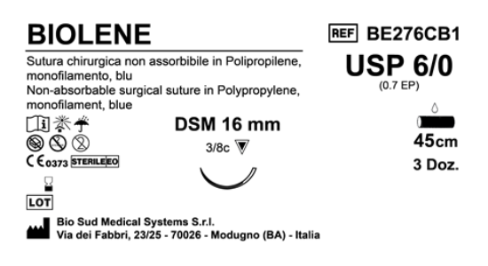 Sutura Biolene DSM16 USP 6-0 - EP 0.7 45 cm Blue Box 36 pcs