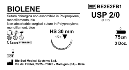 Sutura Biolene HS30 USP 2-0 - EP 3 75 cm Blue Box 36 pcs