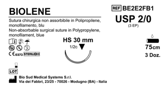 Sutura Biolene HS30 USP 2-0 - EP 3 75 cm Blue Box 36 pcs