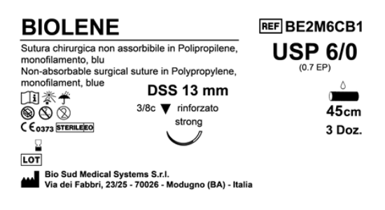 Sutura Biolene DSS 13 USP 6-0 - EP 0.7 45 cm Blue Box 36 pcs