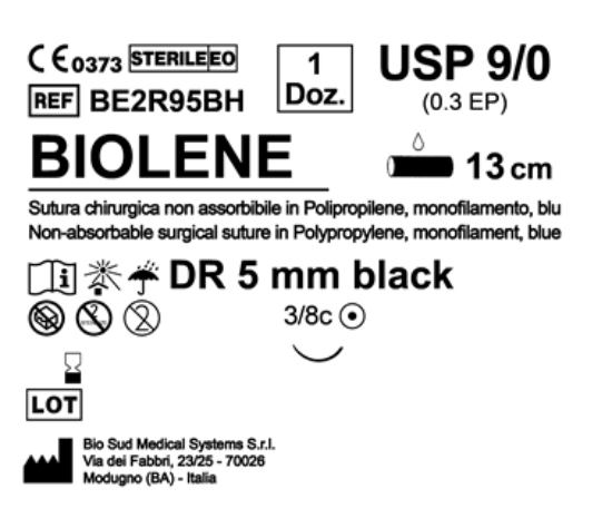 Sutura Biolene DR 5 USP 9-0 - EP 0.3 13 cm Blue Black Needle  Box 12 pcs