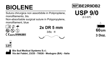Sutura Biolene DR 5 USP 9-0 - EP 0.3 60 cm Blue Double Armed  Box 36 pcs