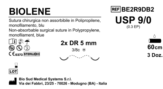 Sutura Biolene DR 5 USP 9-0 - EP 0.3 60 cm Blue Double Armed  Box 36 pcs