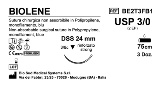 Sutura Biolene DSS 24 USP 3-0 - EP 2 75 cm Blue Box 36 pcs