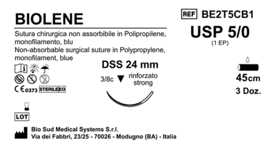Sutura Biolene DSS 24 USP 5-0 - EP 1 45 cm Blue Box 36 pcs