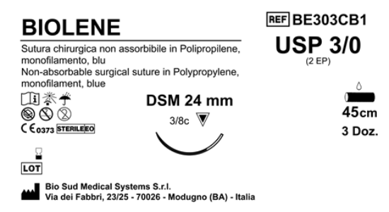 Sutura Biolene DSM24 USP 3-0 - EP 2 45 cm Blue Box 36 pcs
