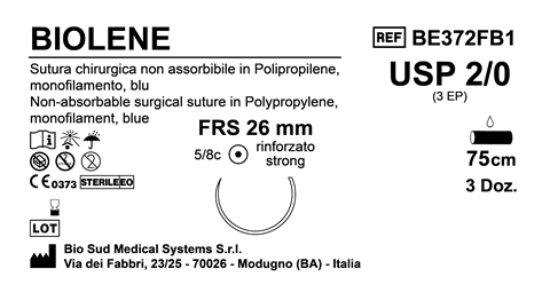 Sutura Biolene FRS26 USP 2-0 - EP 3 75 cm Blue Box 36 pcs