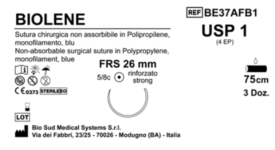 Sutura Biolene FRS 26 USP 1 - EP 4 75 cm Blue  Box 36 pcs